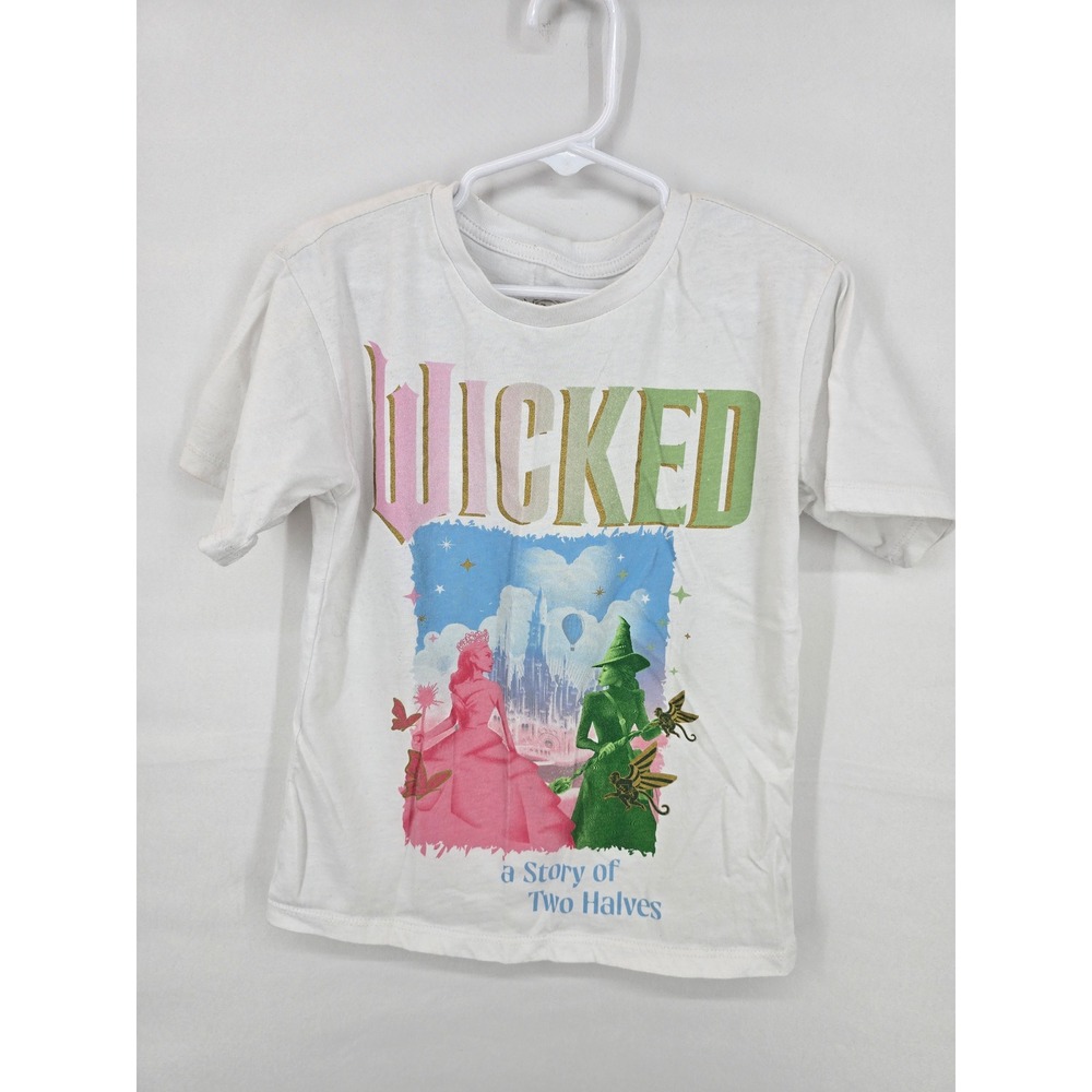 Wicked Movie Glinda Elphaba Graphic Tee Kids XS 4/5 White Short Sleeve‎ T-Shirt